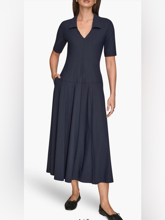 Donna Karan Dresses & Skirts - Donna Karan Weekend NWOT Stretch Knit Elbow-Sleeve Polo Navy Blue Dress Sz 4